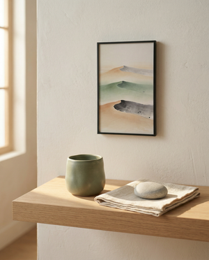 Abstract landscape print | Sumi-e ink wash in sage and charcoal | Far Collection | Avalur Studio