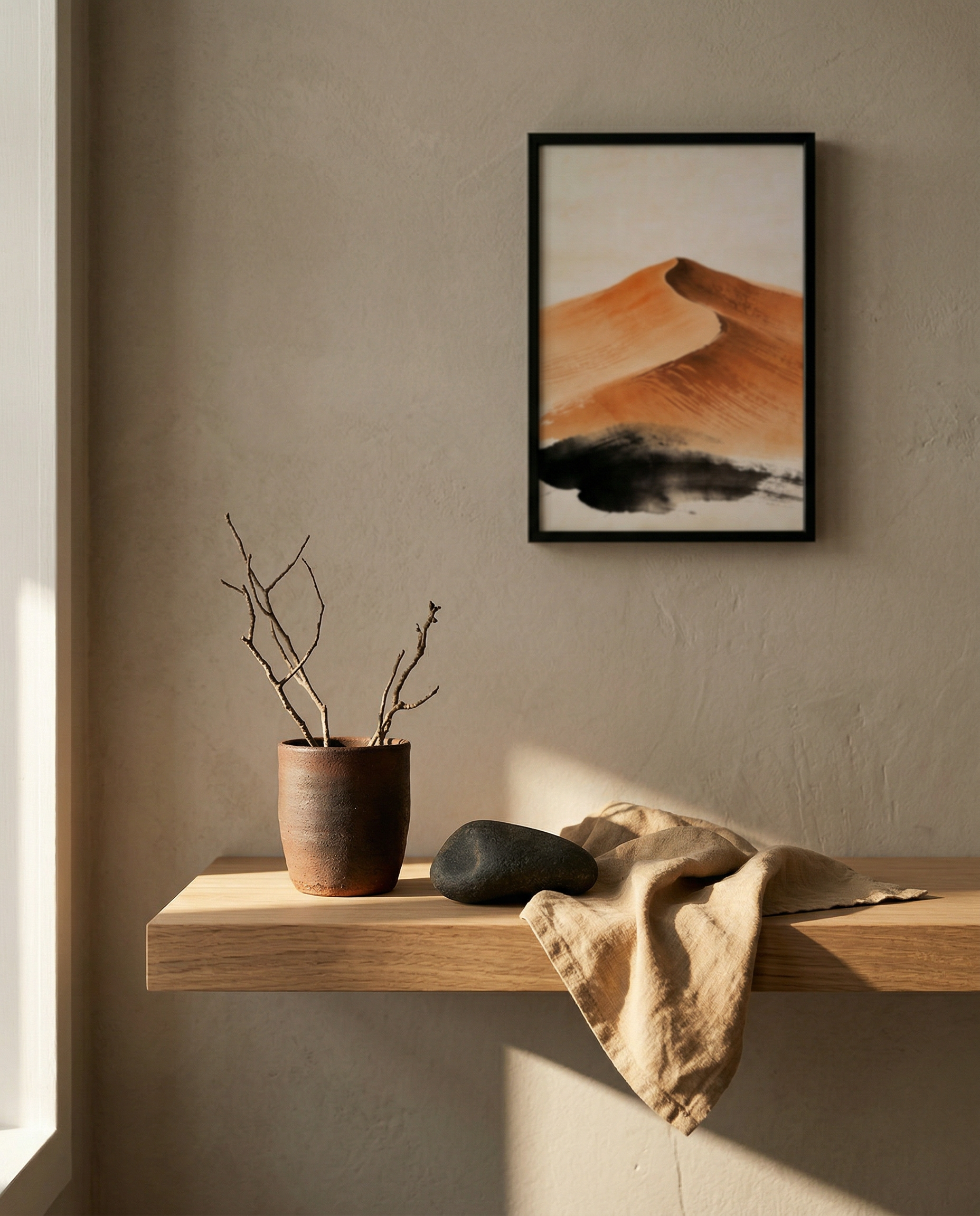 Abstract landscape print | Single terracotta dune on warm parchment | Far Collection | Avalur Studio