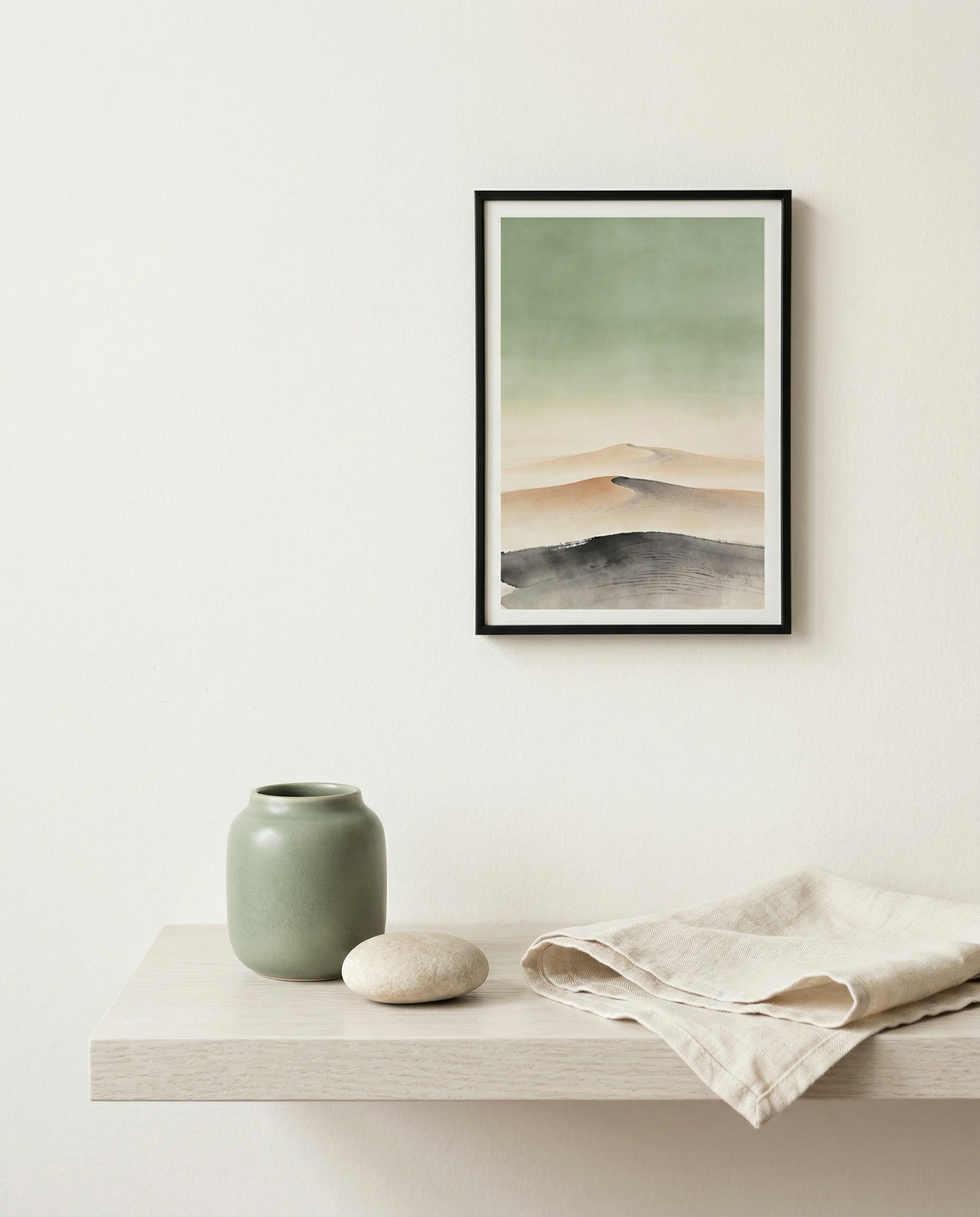 Abstract landscape print | Sage green and warm sand | Far Collection | Avalur Studio