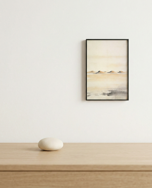 Abstract landscape print | Vast cream plain with soft sand dunes | Far Collection | Avalur Studio
