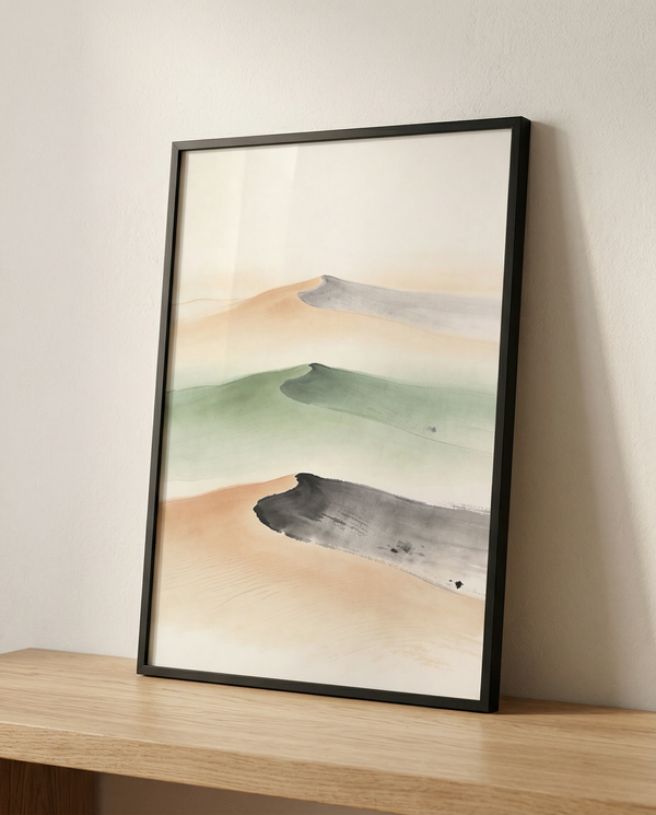 Abstract landscape print | Sumi-e ink wash in sage and charcoal | Far Collection | Avalur Studio
