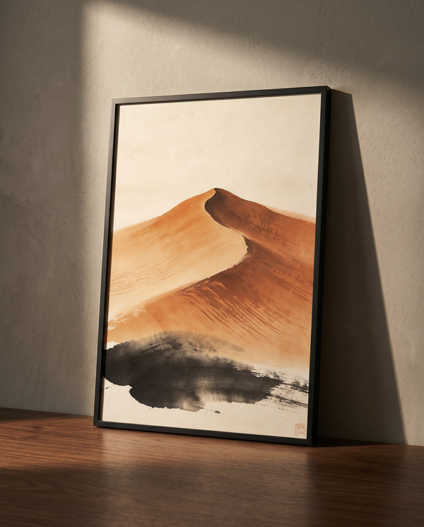 Abstract landscape print | Single terracotta dune on warm parchment | Far Collection | Avalur Studio