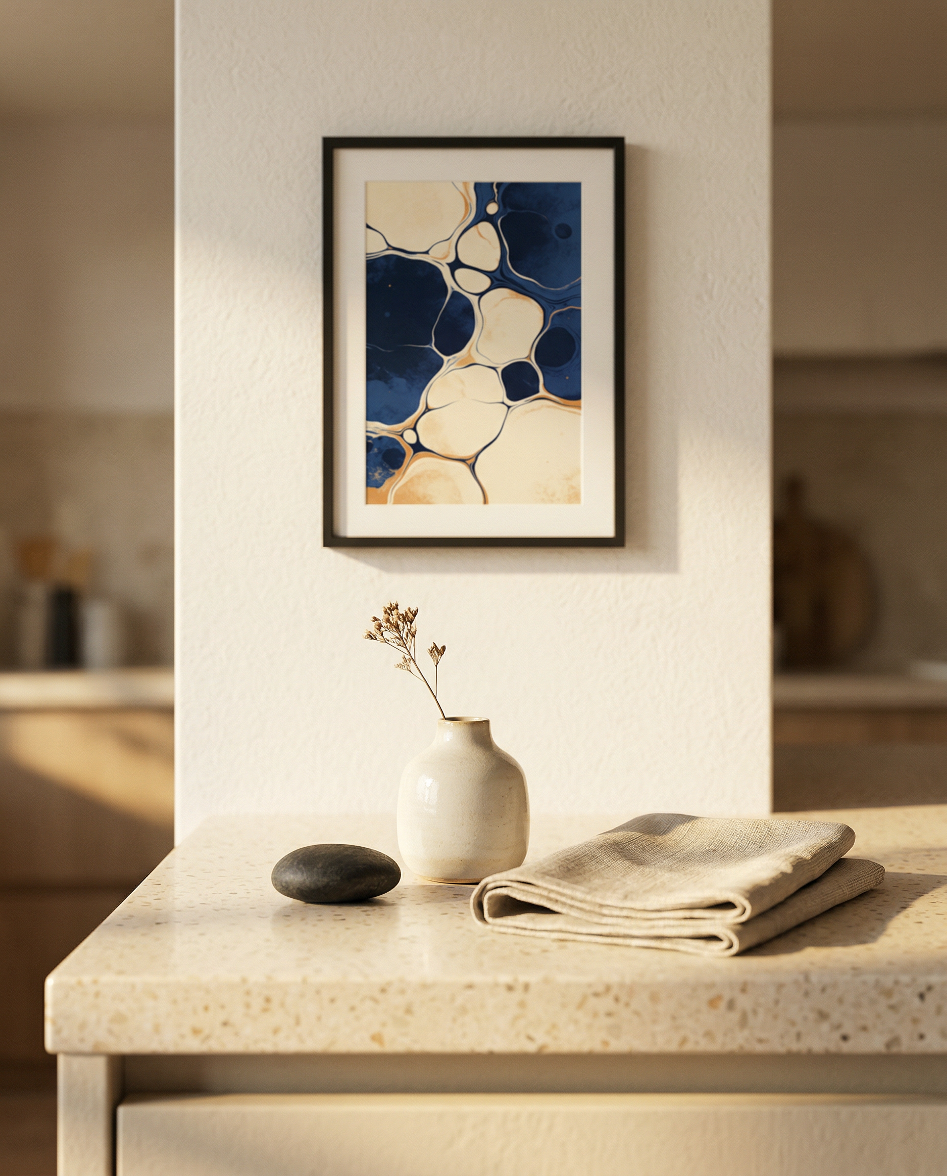 Abstract mineral print | Navy and gold veining on cream | Strata Collection | Avalur Studio