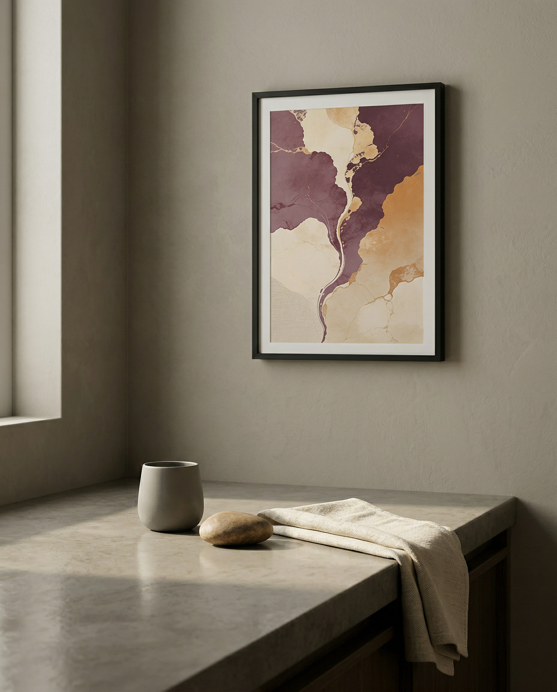 Abstract mineral print | Mauve and gold veining on parchment | Strata Collection | Avalur Studio