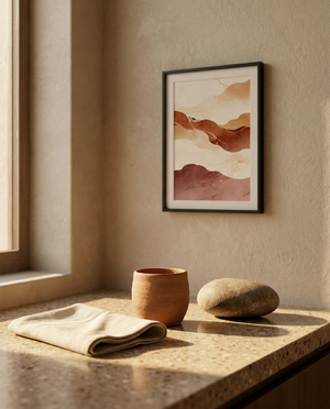 Abstract mineral print | Terracotta and gold veining | Strata Collection | Avalur Studio