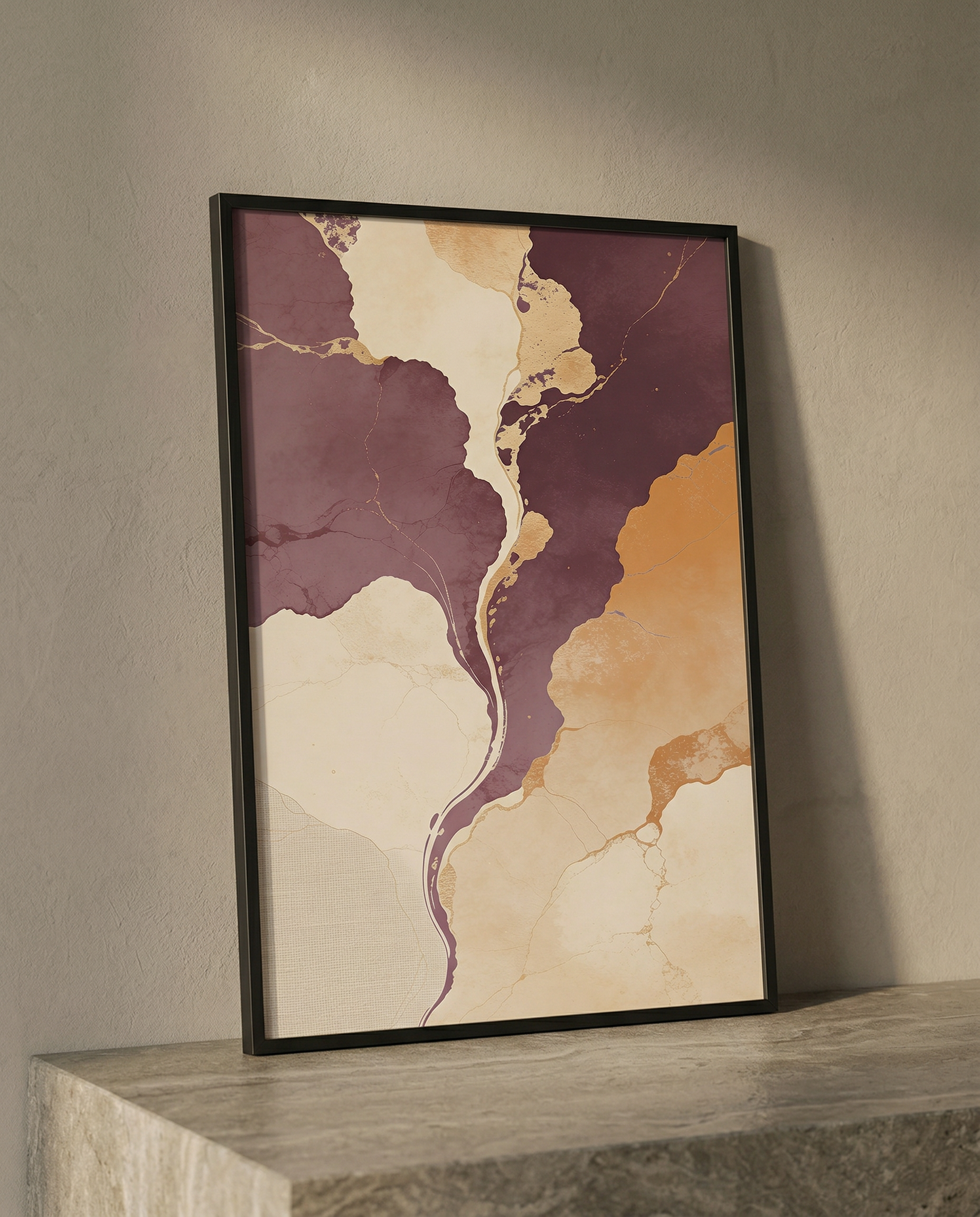 Abstract mineral print | Mauve and gold veining on parchment | Strata Collection | Avalur Studio