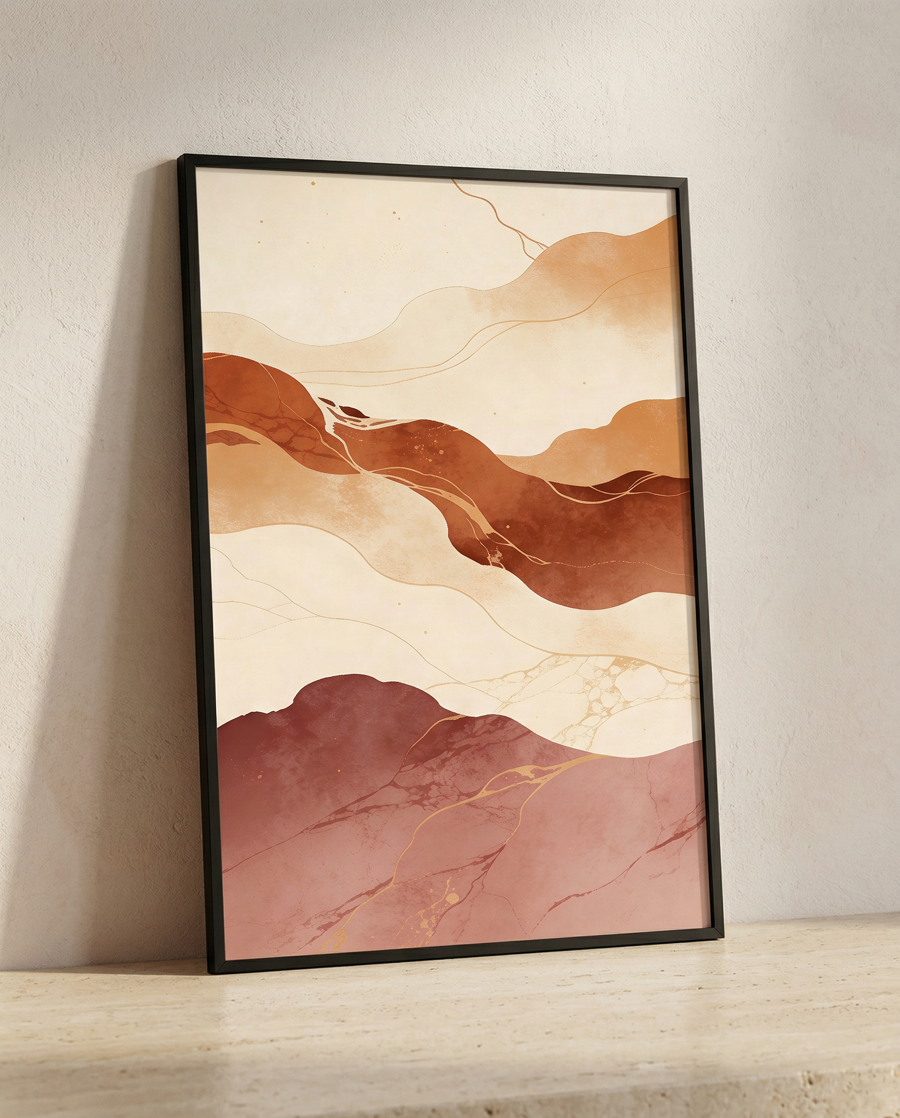 Abstract mineral print | Terracotta and gold veining | Strata Collection | Avalur Studio