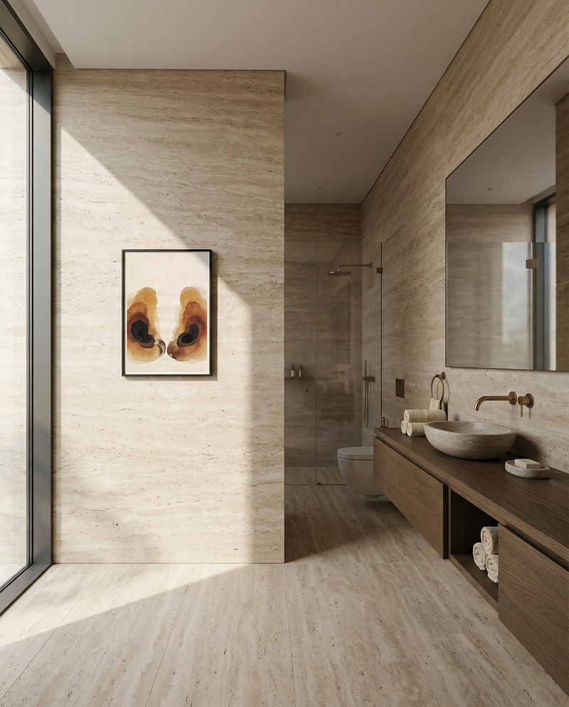 Under — Still Water | Abstract bathroom wall art printable | Warm amber watercolor print | Avalur Studio