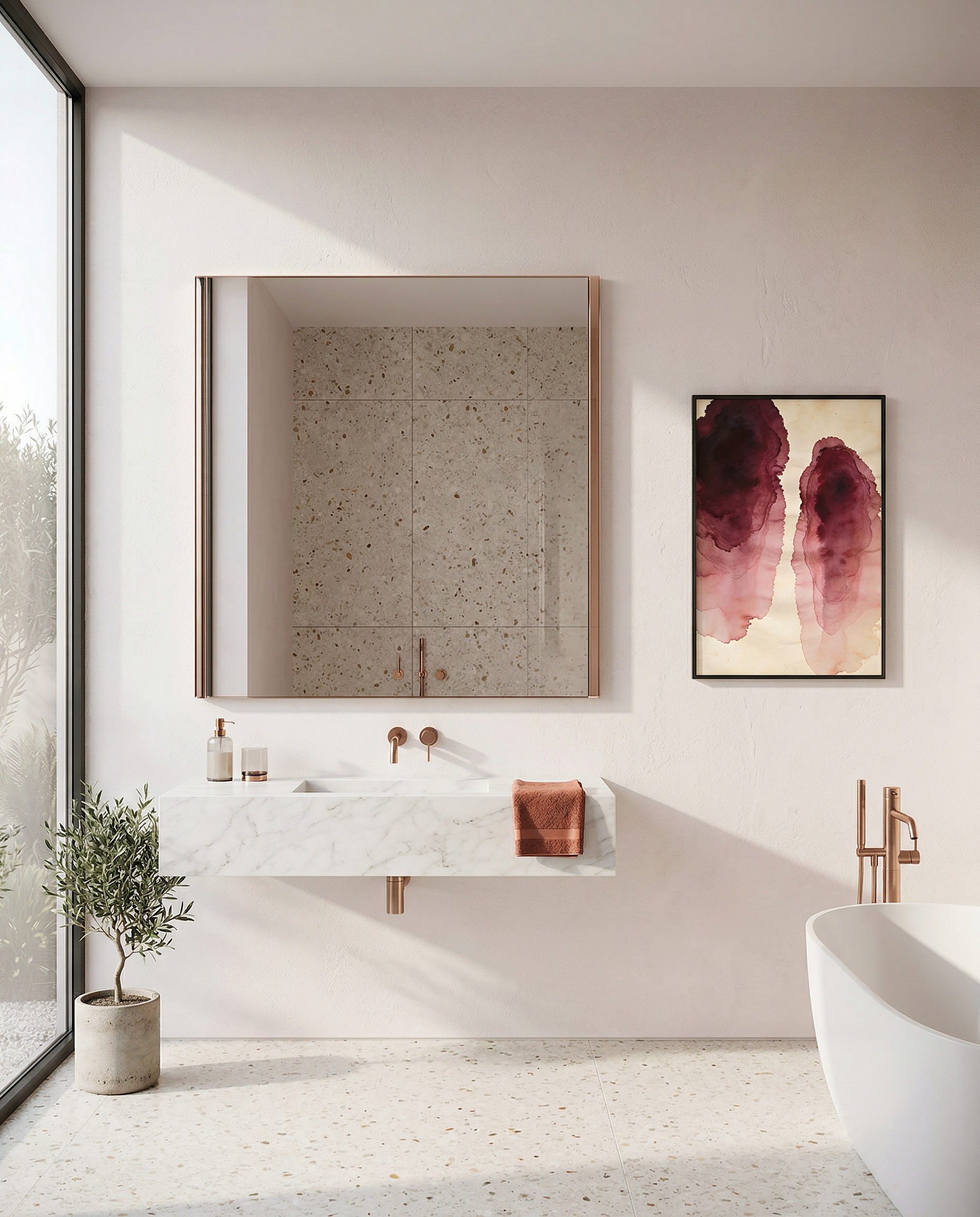 Before Touch — Still Water | Abstract bathroom wall art printable | Burgundy watercolor print | Avalur Studio