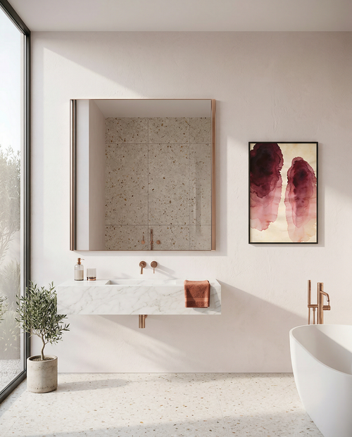 Before Touch — Still Water | Abstract bathroom wall art printable | Burgundy watercolor print | Avalur Studio