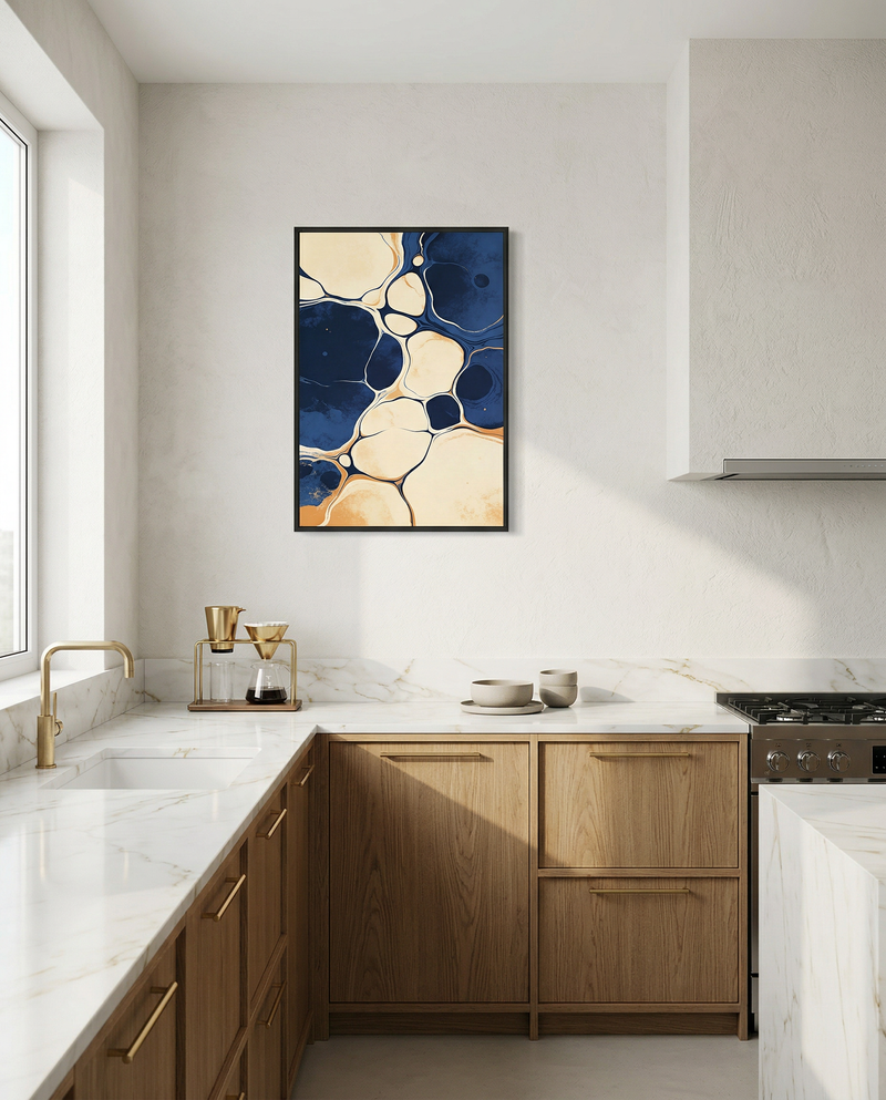 Cell — Strata | Abstract kitchen wall art printable | Navy and cream watercolor print | Avalur Studio
