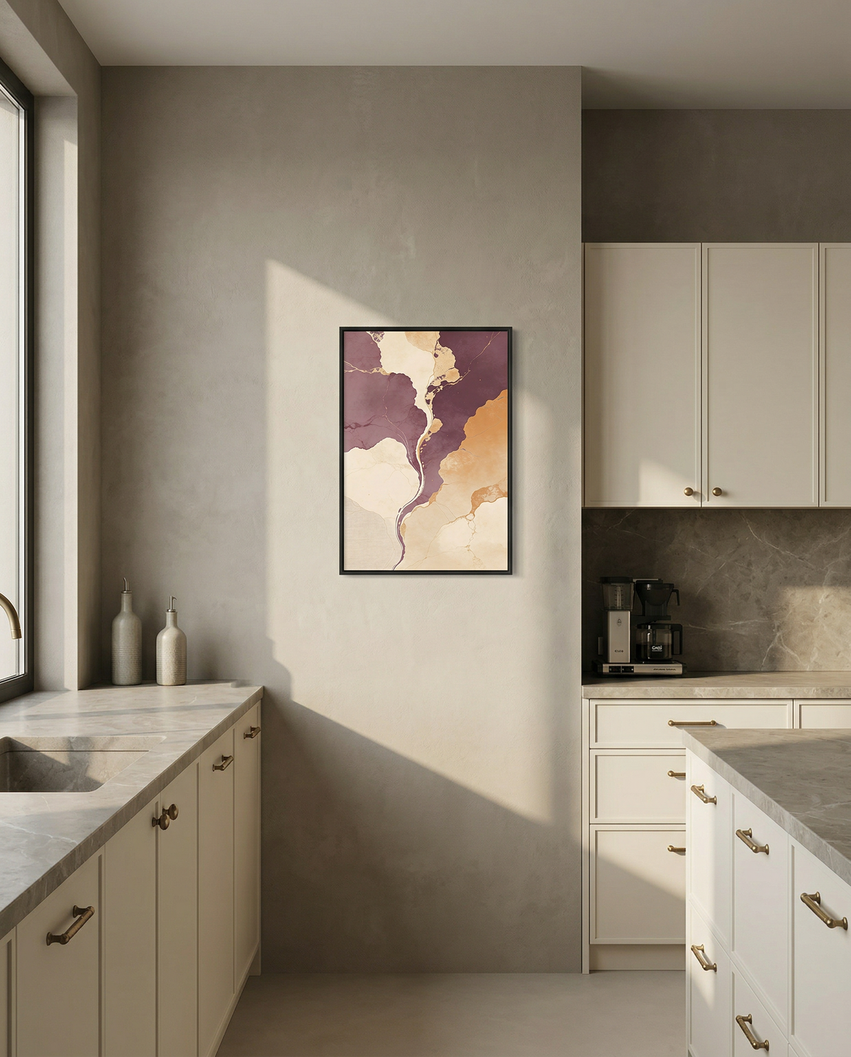 Pour — Strata | Abstract kitchen wall art printable | Mauve and ochre watercolor print | Avalur Studio